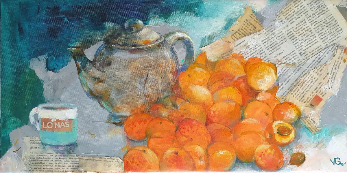 STILL LIFE WITH APRICOTS AND TEAPOT by Valentina Gaychuk