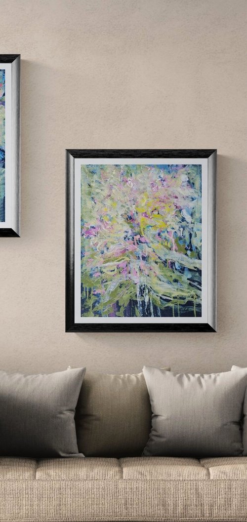 Abstract Floral Triptych on Paper by Katia Solodka