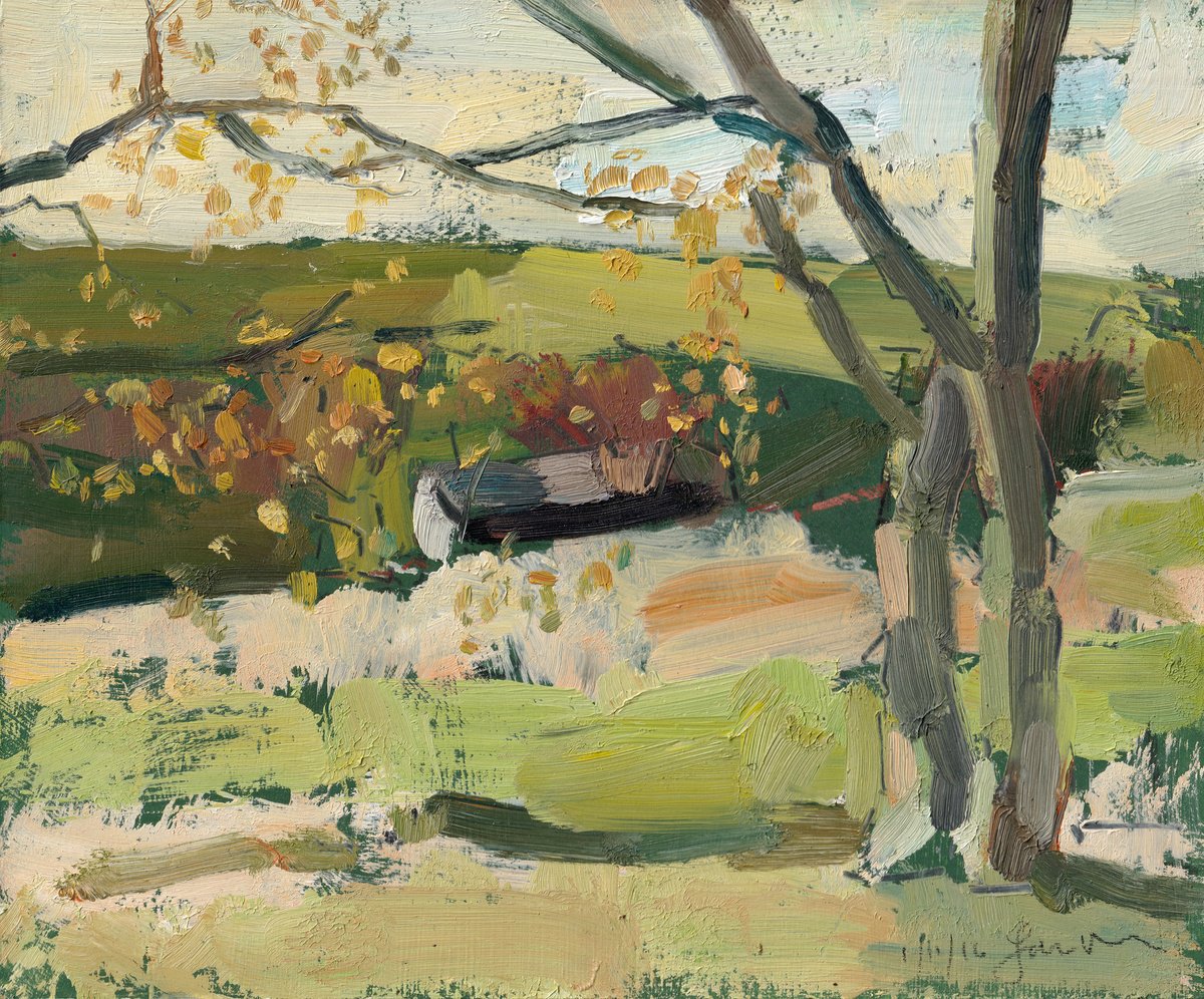 Impressionistic Landscape Oil Painting By Ian Mckay, 9 X 8, Autumn View No 2, Original Artwork