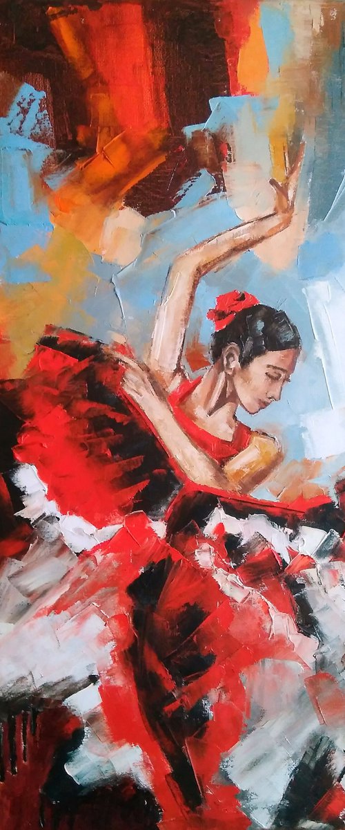 Flamenco dancer 1, Flamenco Painting Original Art Dancer Artwork 40x50 cm by Yulia Berseneva
