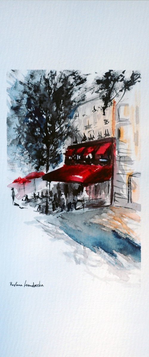 Paris Cafe Watercolor by Ruslana Levandovska