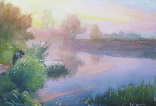 Sunrise over the river by Valentina Andrukhova
