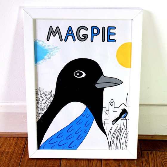 Magpie Painting on Unframed A3 Paper