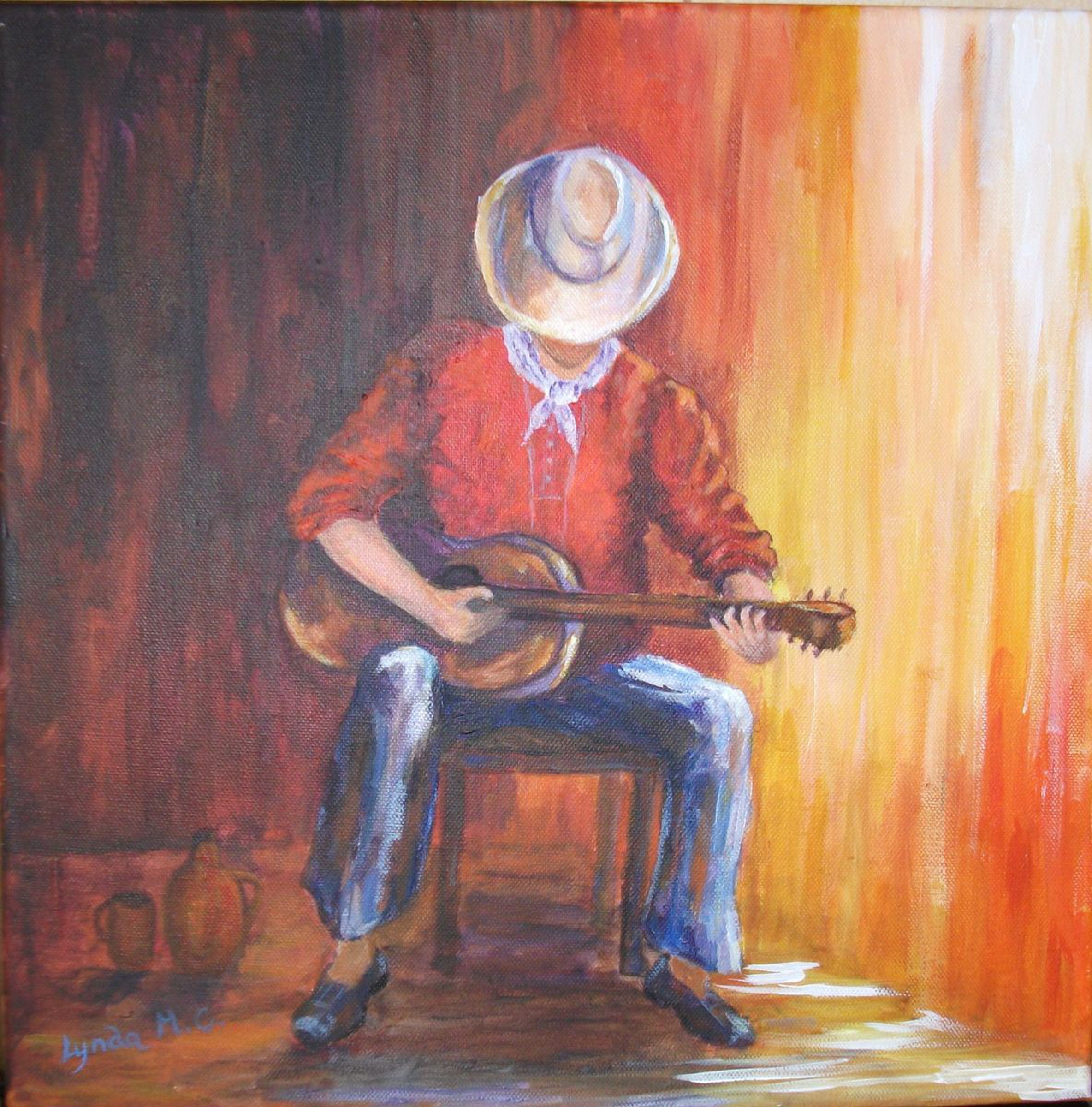 Guitar Man Acrylic Painting By Lynda Cockshott Artfinder