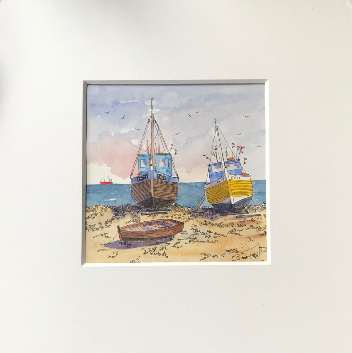 Impressionistic Landscape Watercolour By Brian Tucker, 6 X 6, Fishing Boats At Hastings, Original Artwork