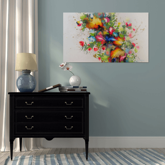 Abstract Flowers "Magic flowers of joy", Large Painting