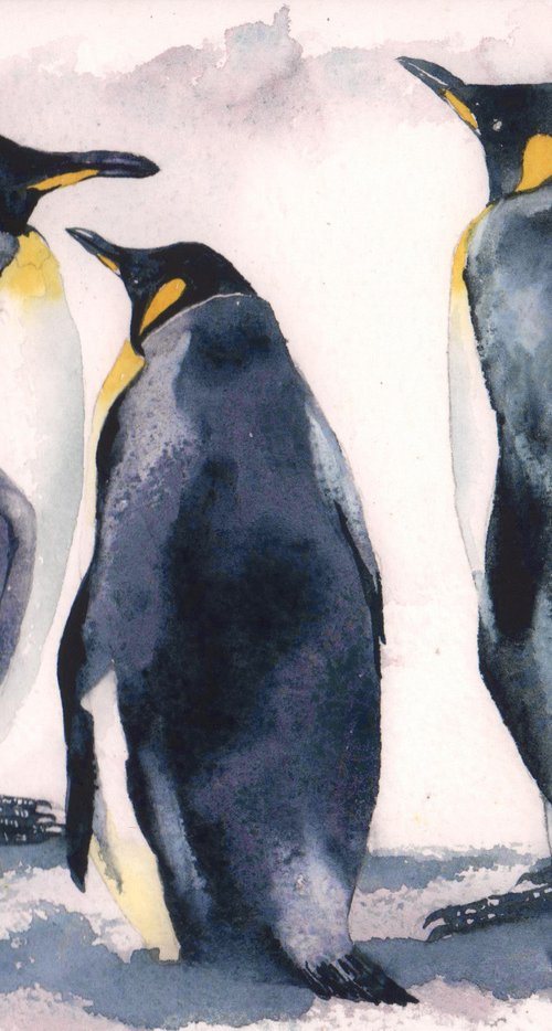 Penguin Shuffle - Original Watercolour Painting by Alison Fennell