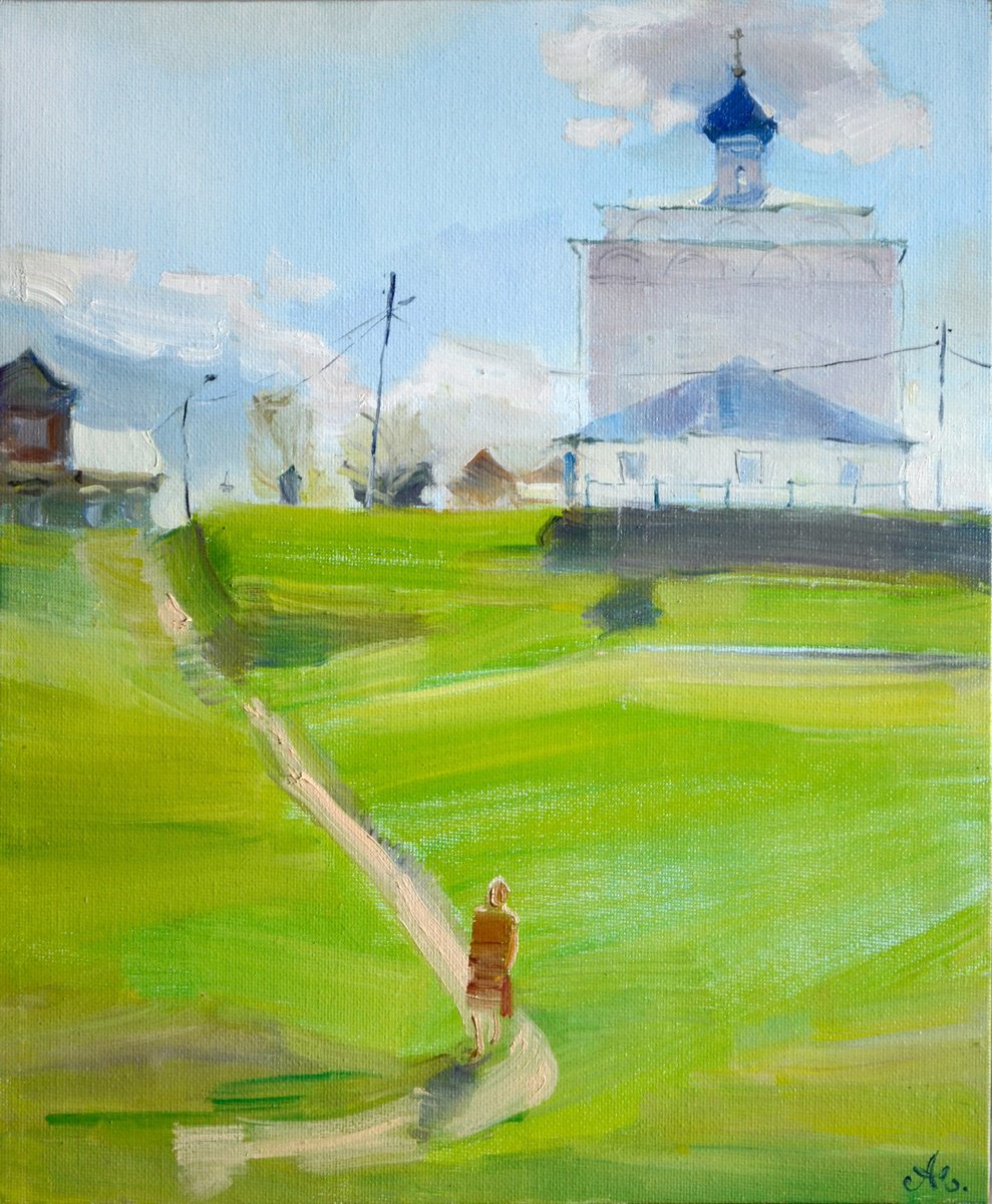 Impressionistic Cityscapes Oil Painting By Victoria Alferonok, 10 X 12", Church Of The Annunciation, Original Artwork