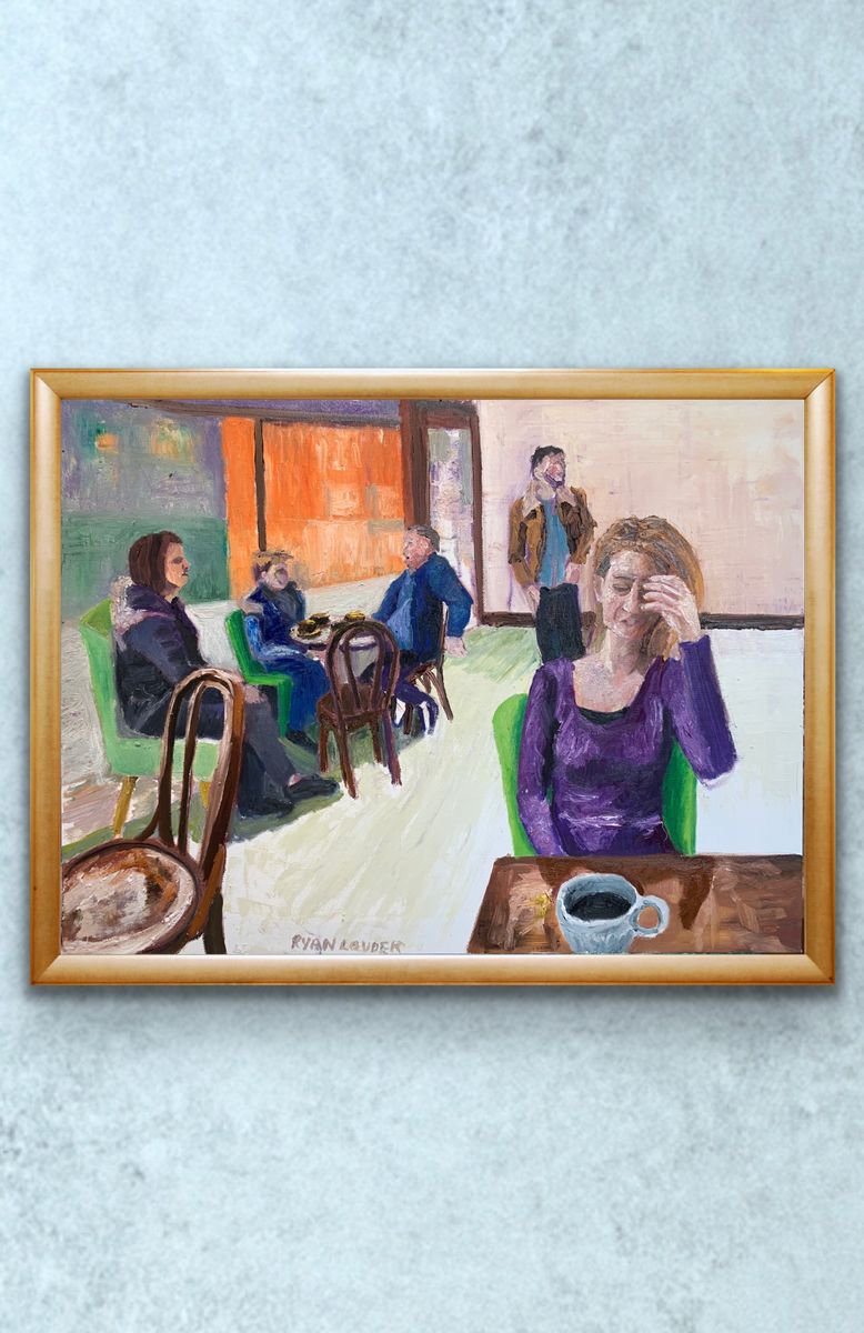 Cafe in London Oil Painting On Canvas by Ryan Louder