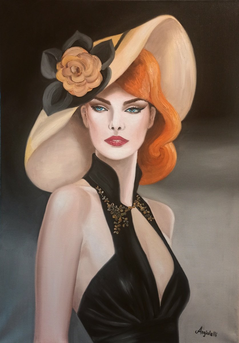 Photorealistic Portrait Oil Painting By Anna Rita Angiolelli, 20 X 28, Vintage Portrait, Original Artwork