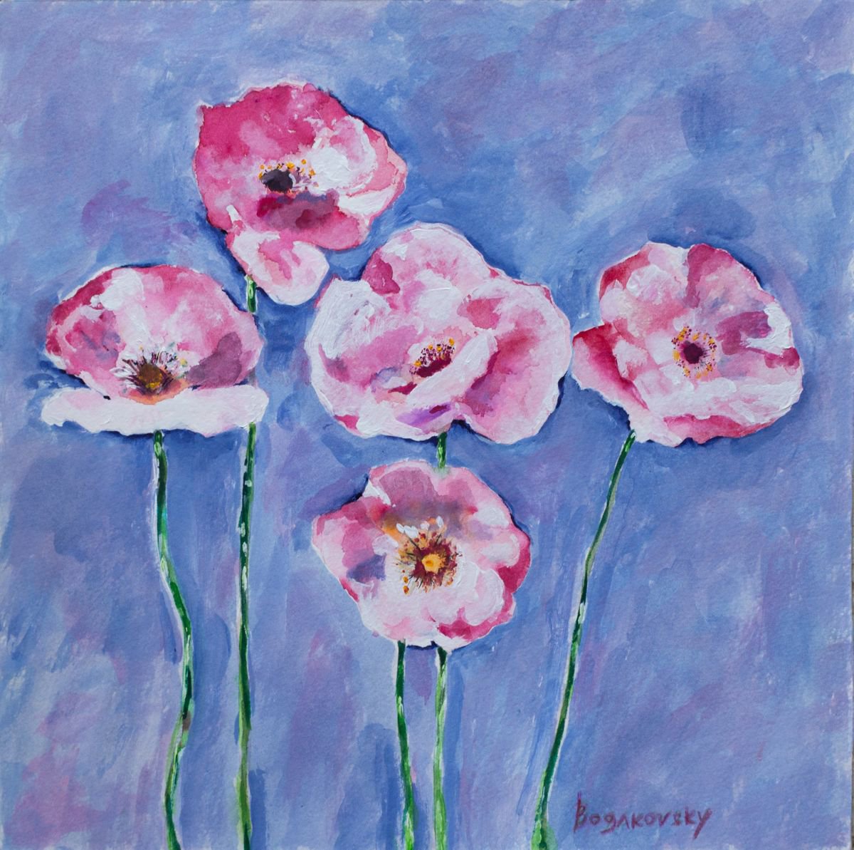 Poppies - Mixed media flowers painting by Ola Bogakovsky