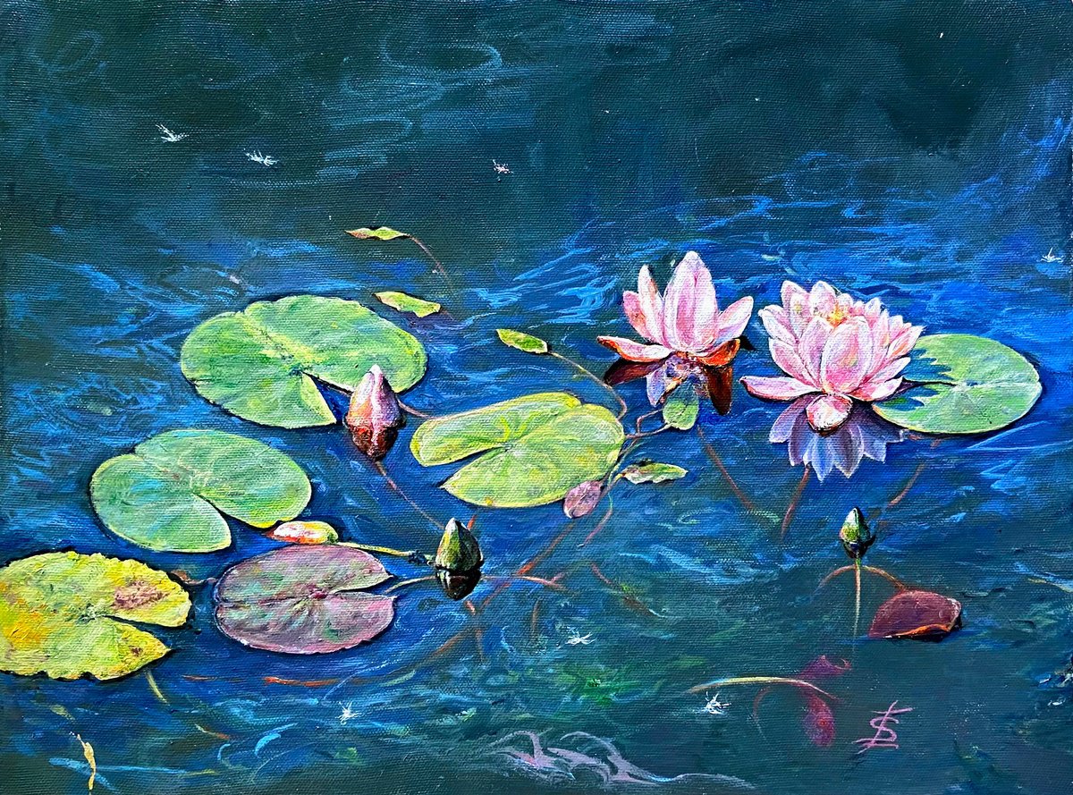 Impressionistic Landscape Oil Painting By Elvira Sesenina, 16 X 12, Nymph Of The Forest Lake, Original Artwork