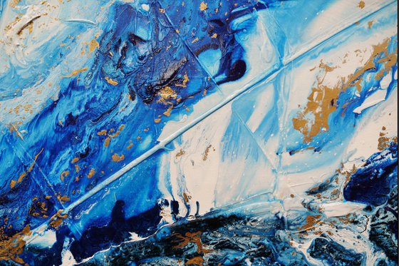 Admiralty Sapphire 200cm x 80cm Blue Gold Textured Abstract Art