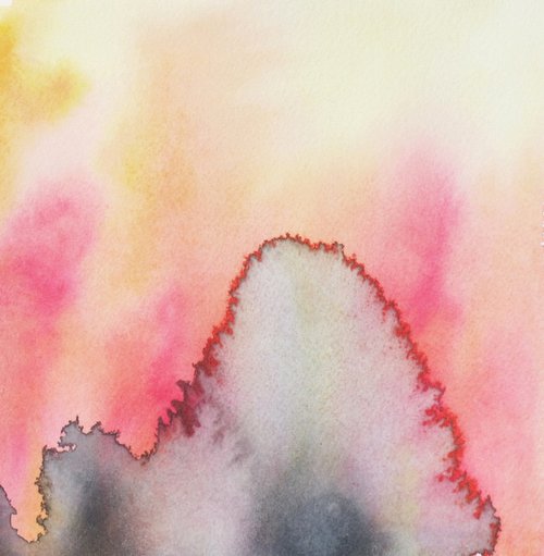 Pink abstract winter landscape - watercolor Small size affordable art by Fabienne Monestier