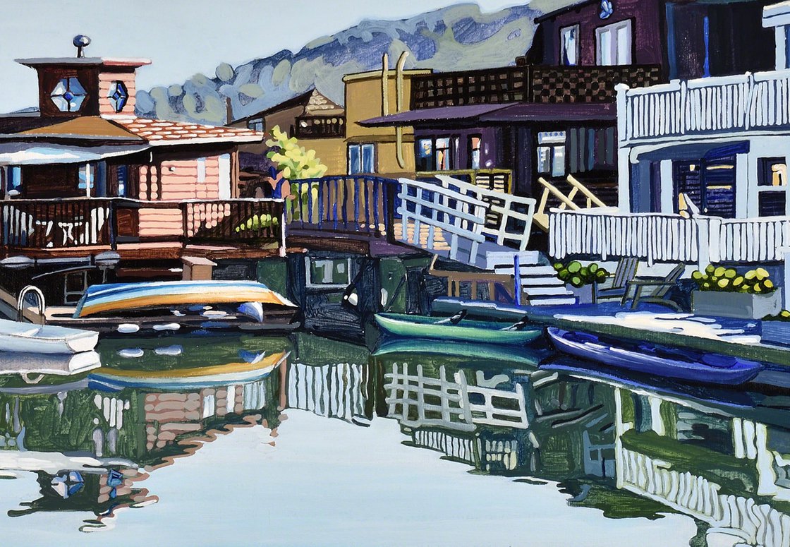 SAUSALITO BOATHOUSES 2022 Acrylic painting by Alex Nizovsky Artfinder