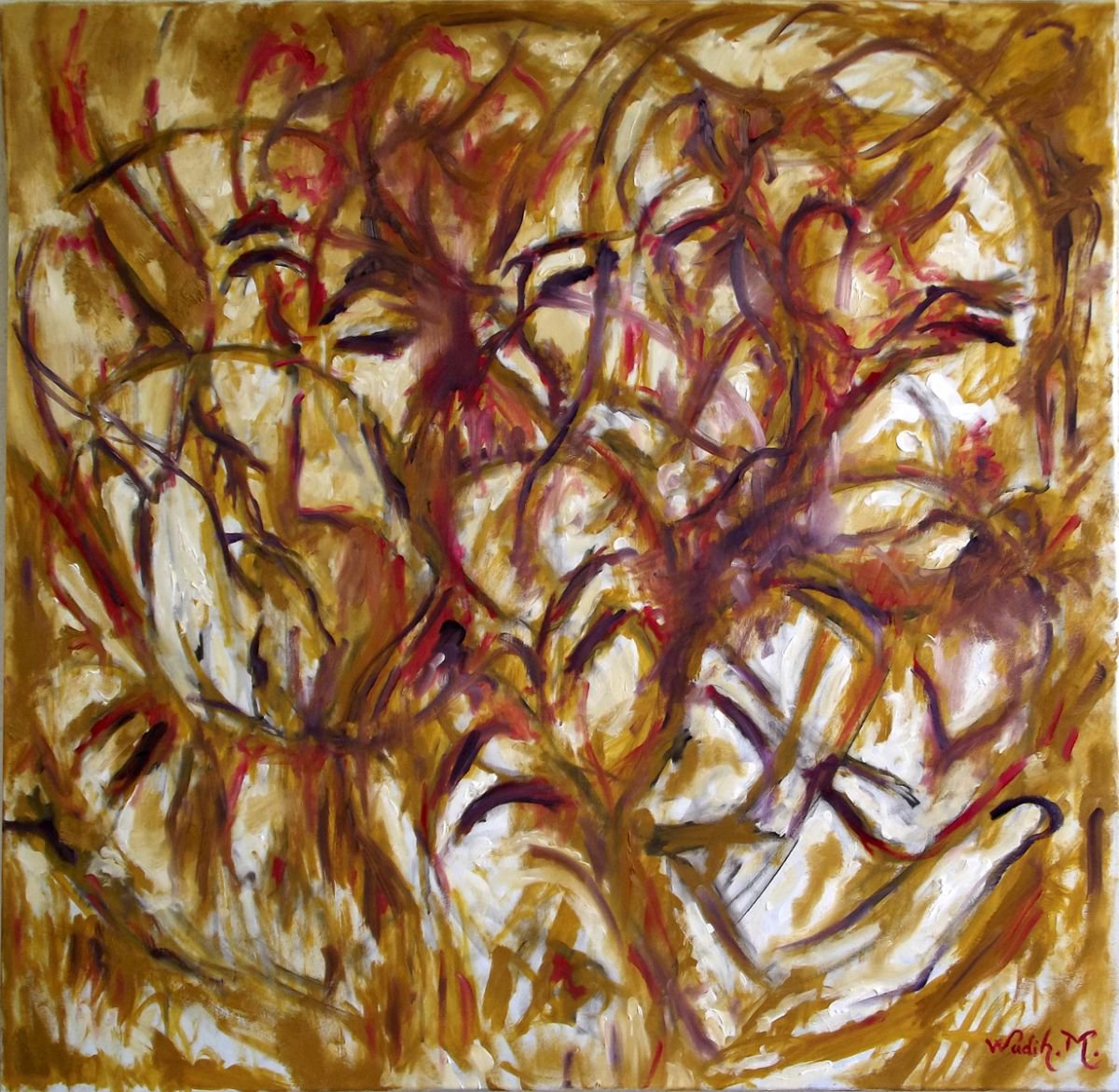 THE CHAOS - Illusionistic figures - Face combination - Big size Oil on canvas (100x100cm) by Wadih Maalouf