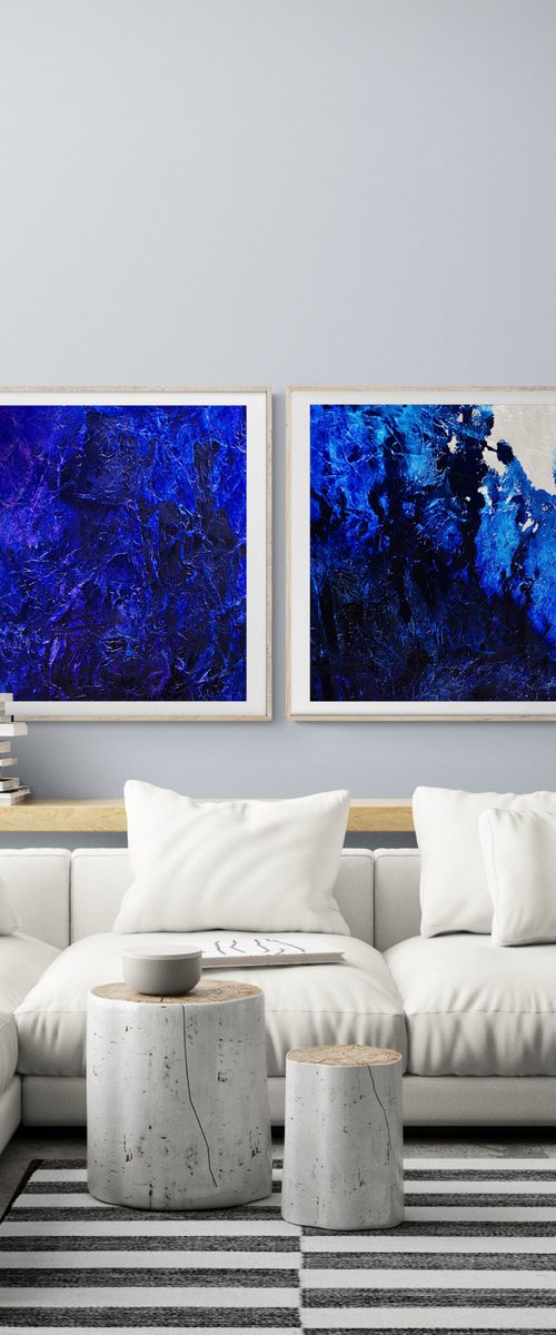 Abstraction No. 161003 blue & white XXL- set of 2 by Anita Kaufmann