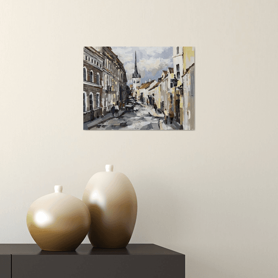 Unfamiliar city. One of a kind, original painting, handmad work, gift.