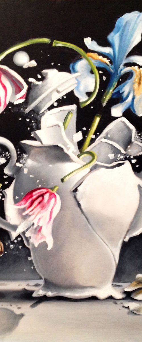 5 o'clock tea and flowers- original painting- 40 x 40 cm (16' x 16') by Valentina Toma' aka Zoe Chigi