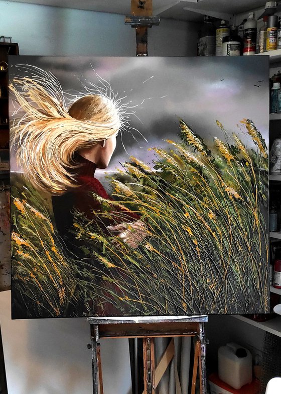 "Nord Wind"Original oil and acryl painting on canvas,large format 100x100x3 cm
