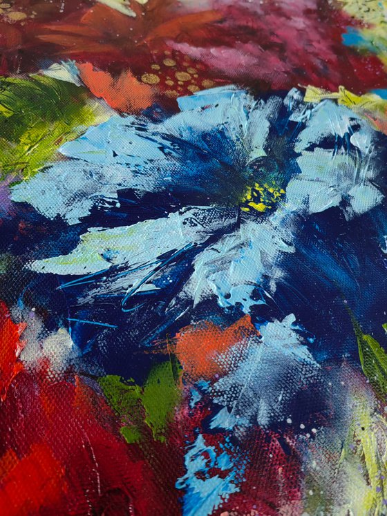 "A Kaleidoscope of Blossoms" from "Colours of Summer" collection, XXL abstract flower painting