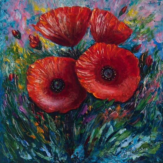 Red Poppies (Palette Knife Painting)
