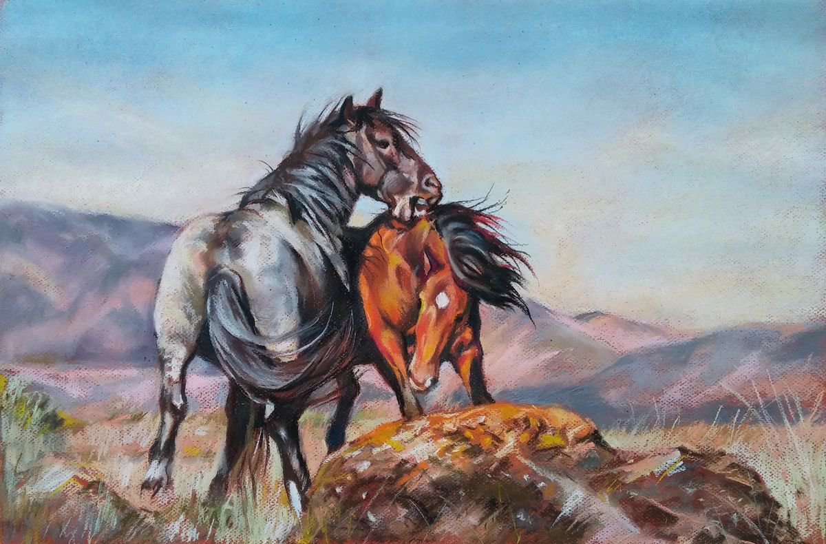 Mustangs on the prairie by Magdalena Palega