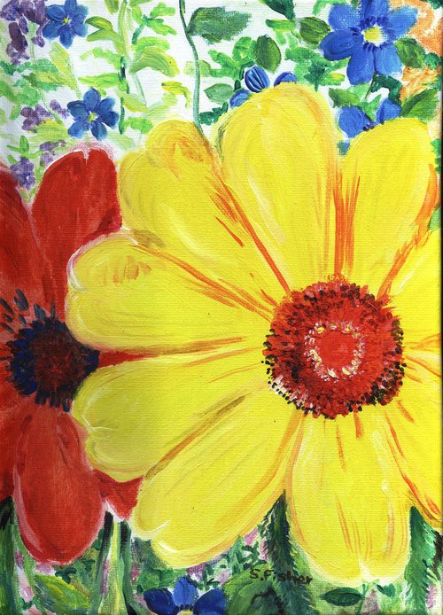 large red and yellow flower by Sandra Fisher