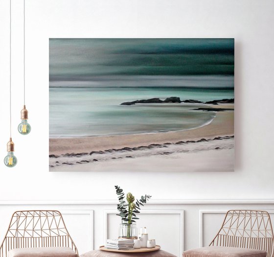 "Nord" Dark teal ocean oil art