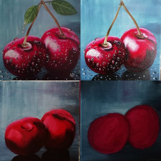 cherries twins. original still life oil painting, gift ide art for home