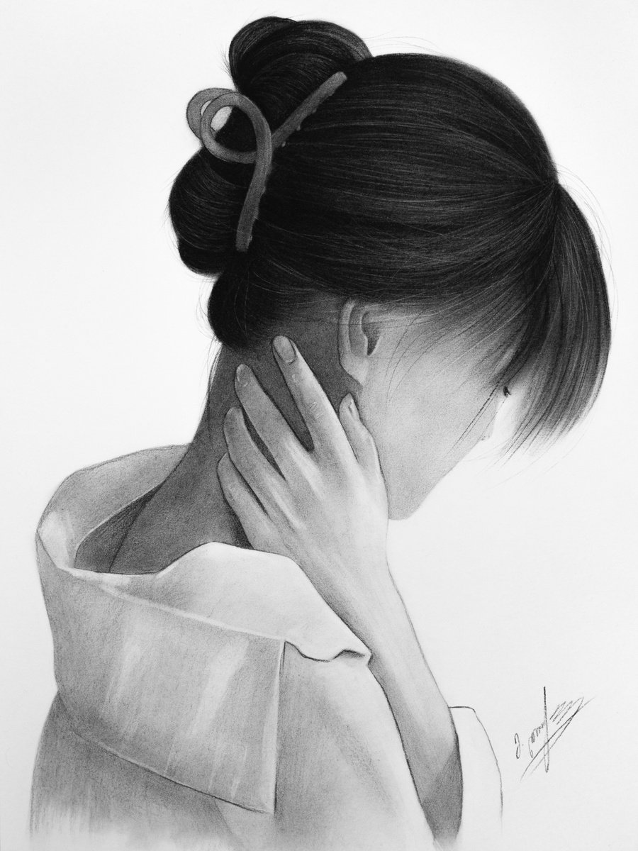 Photorealistic Portrait Charcoal Drawing By Mariam Darchiashvili, 12 X 16", Untitled, Original Artwork