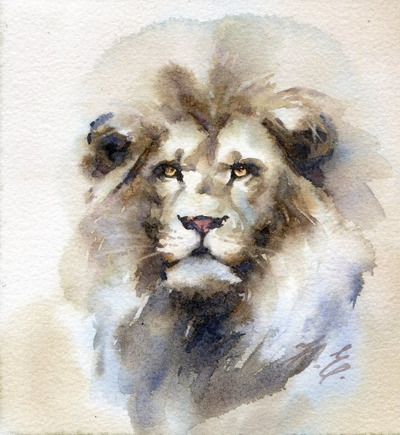 Lion portrait / Original small watercolor