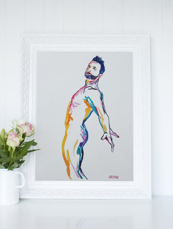 Male Nude Art Original Painting Drawing Charcoal Water Colour Nude