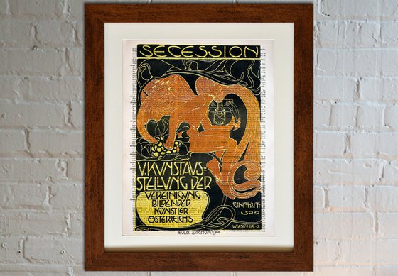 Vienna Secession - Fifth Exhibition Poster - Collage Art Print on Large Real English Dictionary Vintage Book Page