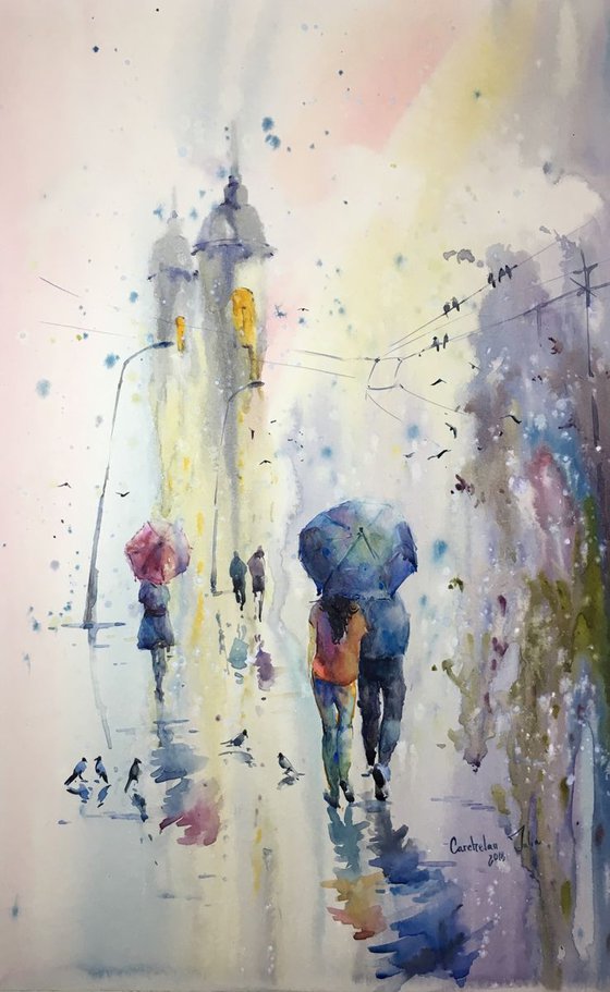 SOLD Watercolor "Rain with LOVE”