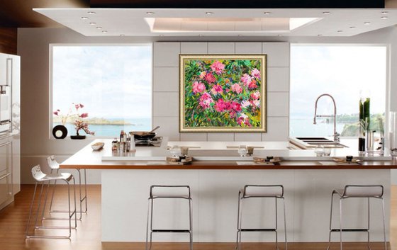 PEONIES - Floral art, landscape, original painting, oil on canvas, flowers in the garden, nature,  peony, pink flowers, bloom, interior art home decor, gift