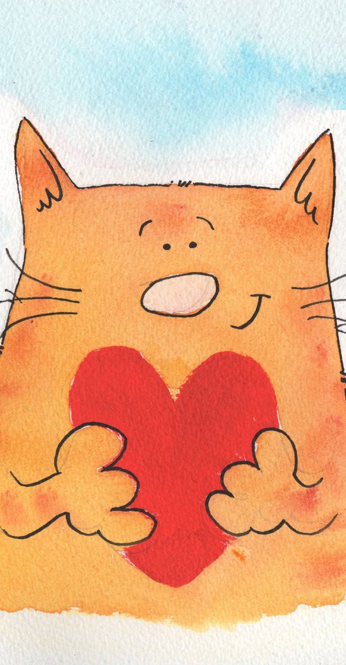 Cat with heart Cartoon by Steve John