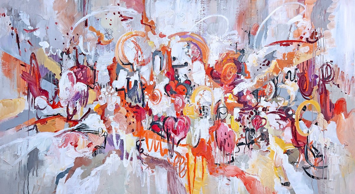 Abstract Acrylic Painting By Lana Guise, 75 X 44", Scarlet Flow, Original Artwork