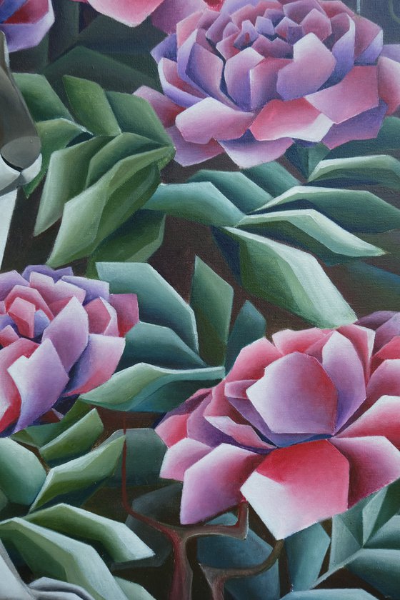 Hare in peonies