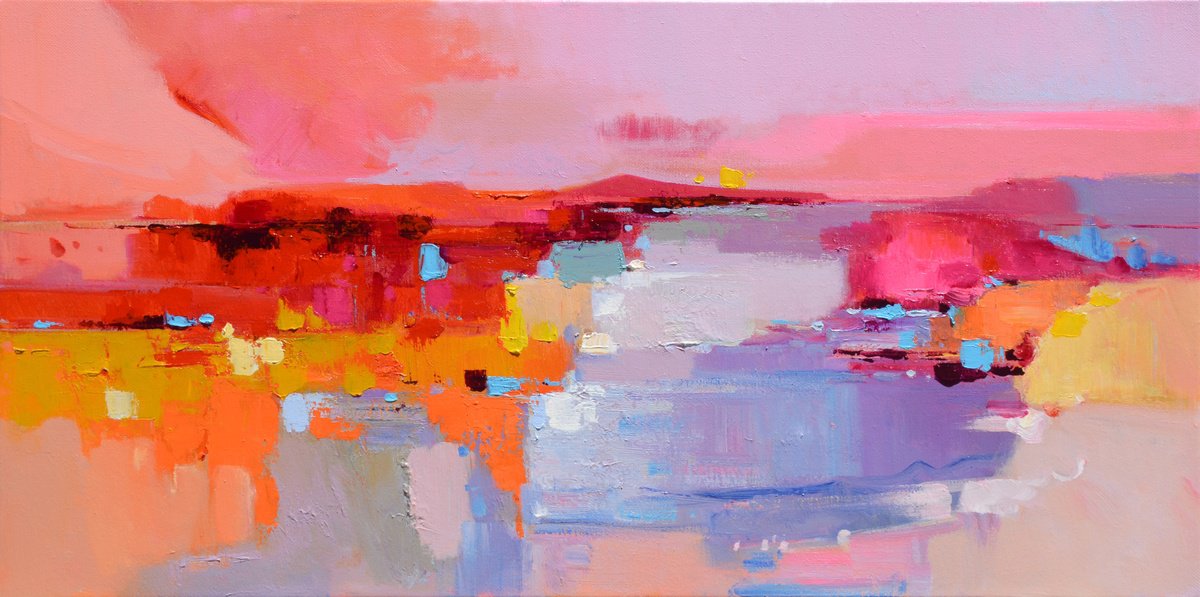 Abstract Acrylic Painting By Jianzhe Chon, 47 X 24, Sky Abstract 095, Original Artwork