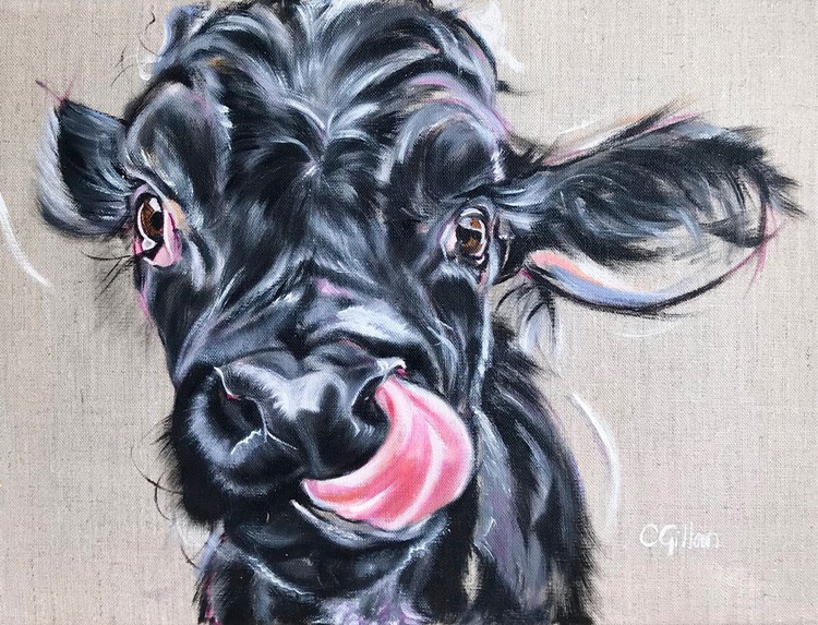 Yum Yum Black Cow Calf Tongue Sticking Out Orig Artfinder