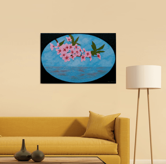 Sakura Soul - pink cherry blossom; large semi abstract painting