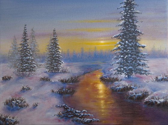 Mid winter River - Oil on canvas