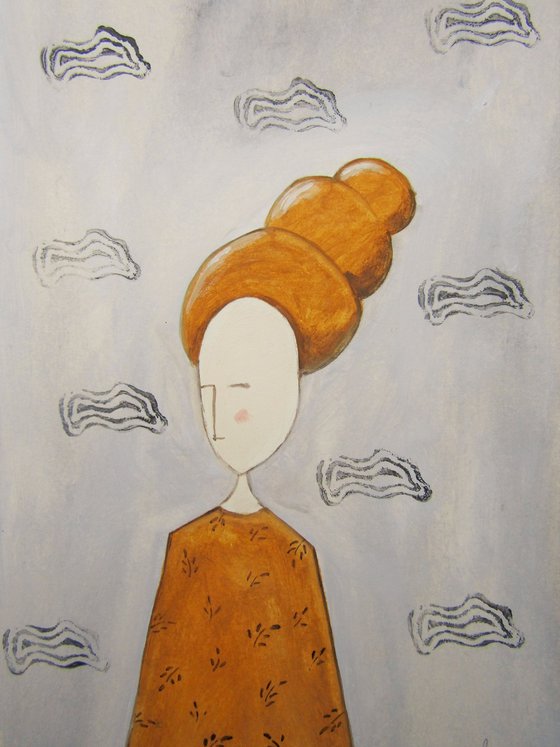 The blond woman between the clouds