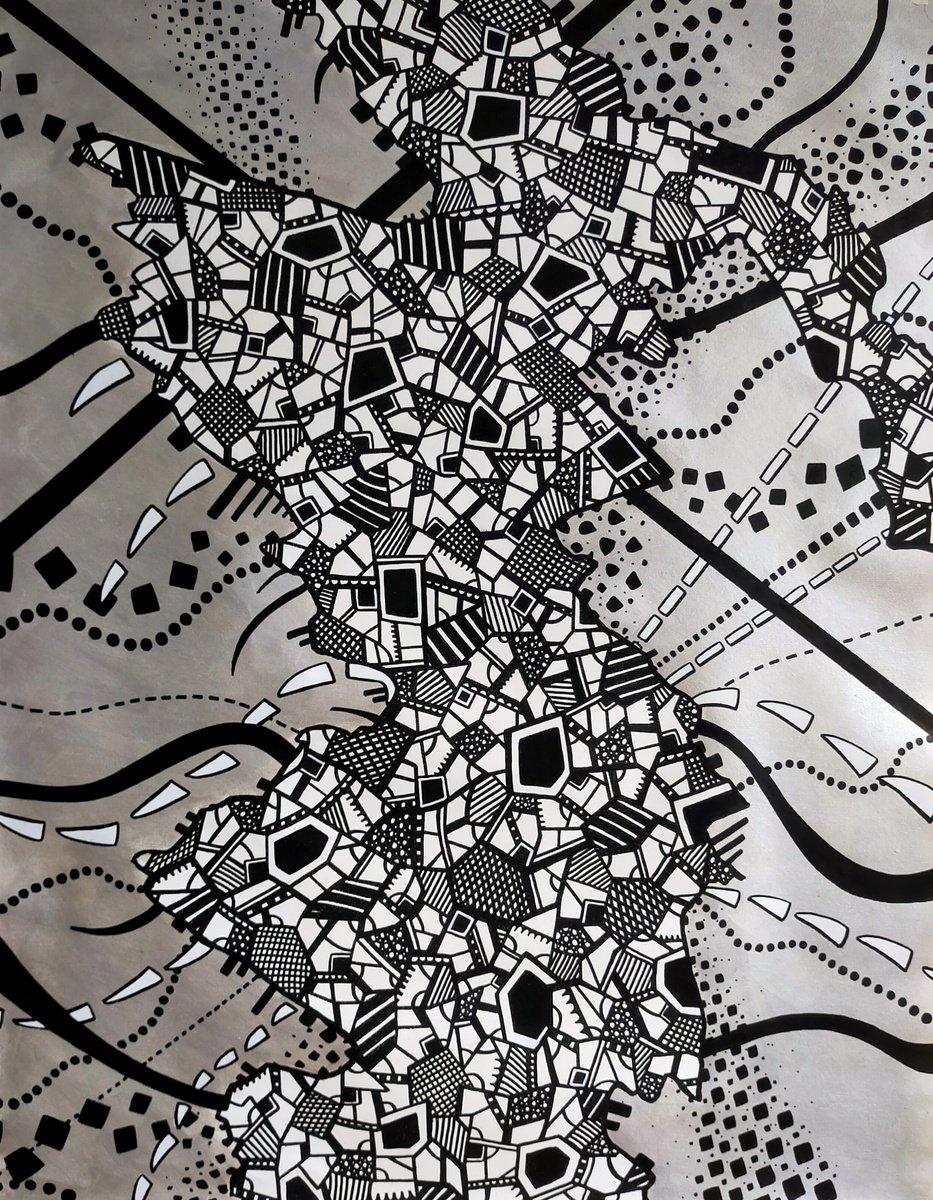 Abstract Acrylic Painting By Riccardo Ticco Capparella, 32 X 41", Gouge Away #3, Original Artwork