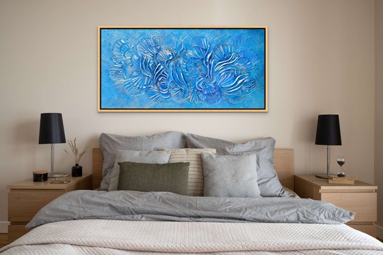 CARIBBEAN DREAM. Abstract Blue, Teal, Turquoise, Silver Textured 3D Art, Coastal Painting with Dimensions