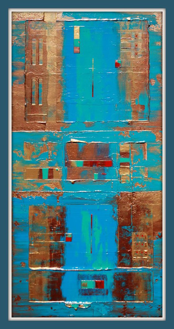 Primitive Blue, Copper, Gold Abstract