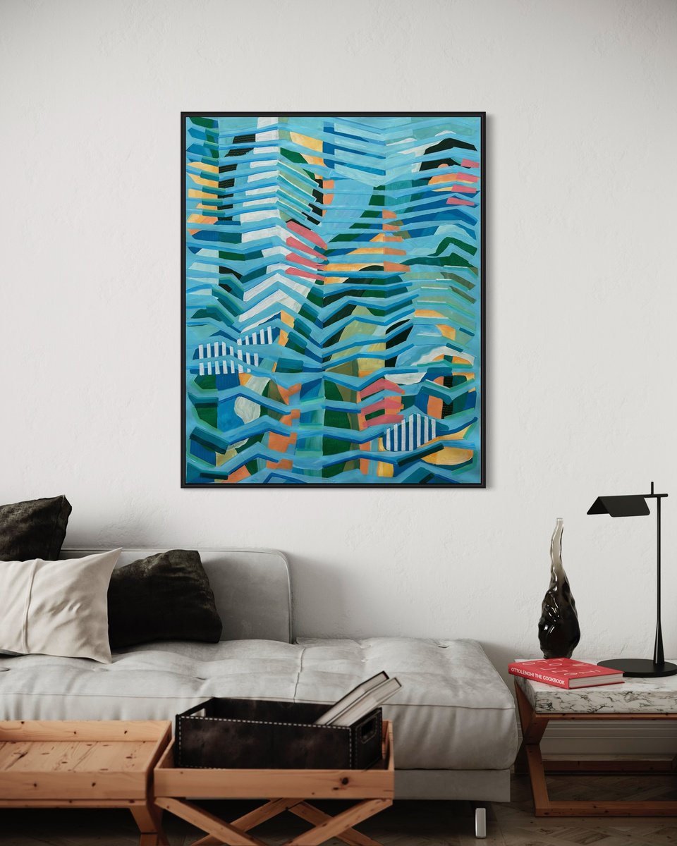 Geometric Abstract Acrylic Painting By Samantha Malone, 37 X 46", Alternate Perspective, Original Artwork