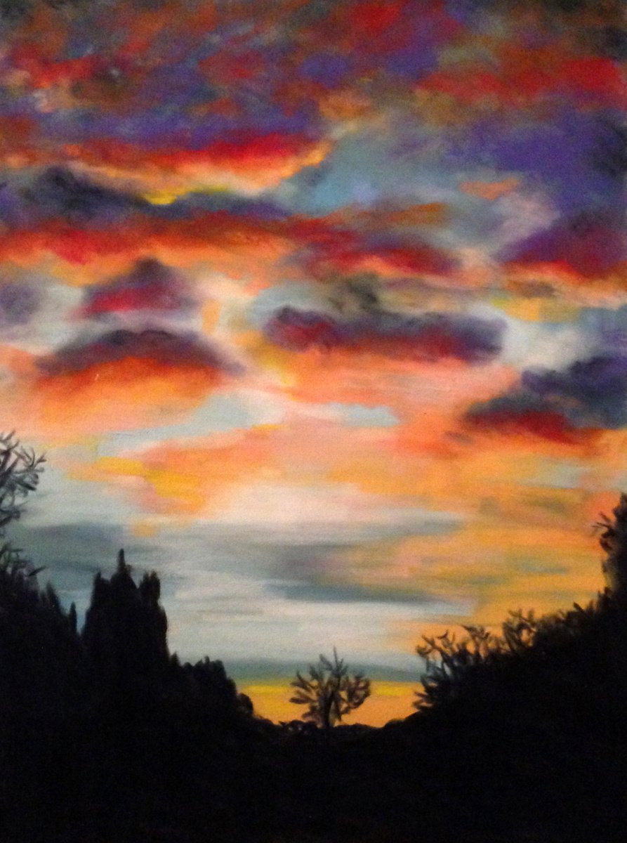 Expressive Landscape Pastel Drawing By Tiffany Budd, 17 X 21", The Start Of A New Day, Original Artwork