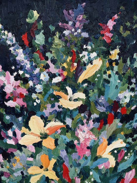 Bright Flowers on Dark Background